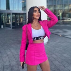 Zara Vibrant Pink Cropped, Linned Blazer